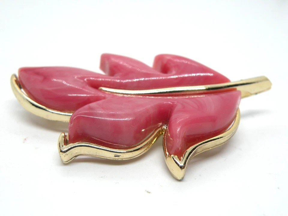 Broche Hoja Lucita Rosa Mármol "ESPLENDOR DE OTOÑO" Firmado Sarah Coventry De Colección Foto 2 de 4