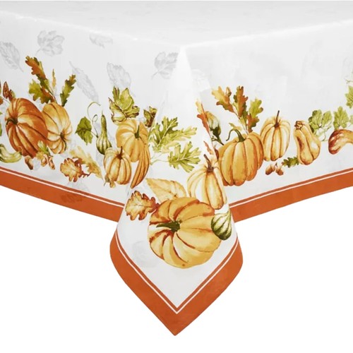Pumpkin Border Harvest Tablecloth with Autumn Print, 60x102 Oblong - Picture 2 of 3
