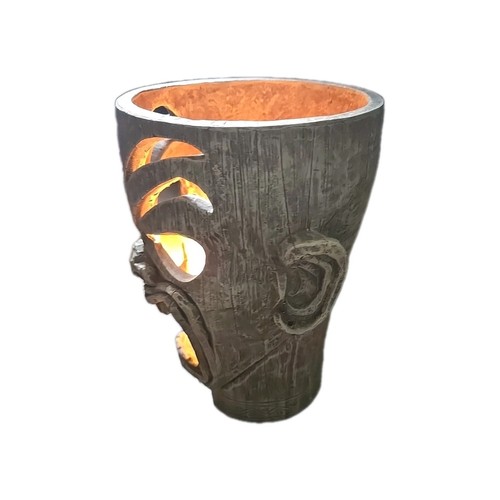 Grau/Hellbraun TIKI KOPF PARTY STRAND TERRASSE LICHT HAWAIIANISCH Flammenlicht 10" hoch - Bild 2 von 6