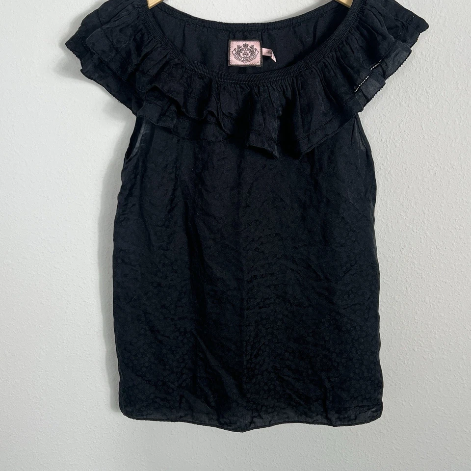 Y2K Juicy Couture Babydoll Top Womens Black Romantic Coquette Silk Blend Size 0 - Image 2 of 4