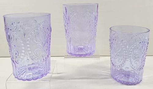3 Anthropologie Fleur de Lis 12 Unzen Amethyst Becher Set Floral Perlen geprägt Posten - Bild 2 von 24