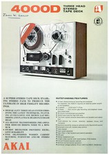 Akai 4000D Reel to Reel Dealer Data / Spec Sheet Brochure  Original 