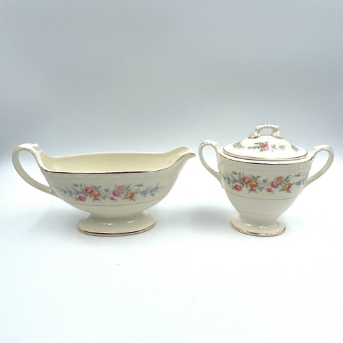 Homer Laughlin Georgian Eggshell Cashmere Floral Gravy Boat and Sugar Vintage 40 - Picture 1 of 12