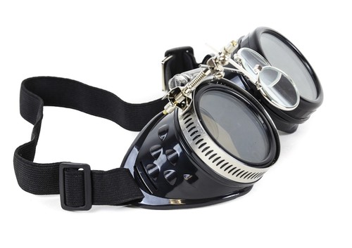 Steampunk Victorian Welding Black Goggles 2X Lens Scissors Punk Goth Cosplay - Picture 2 of 3