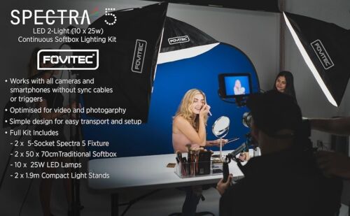 Fovitec Spectra 5 LED 2 luci 250W illuminazione softbox continua per fotografia - Foto 8 di 13