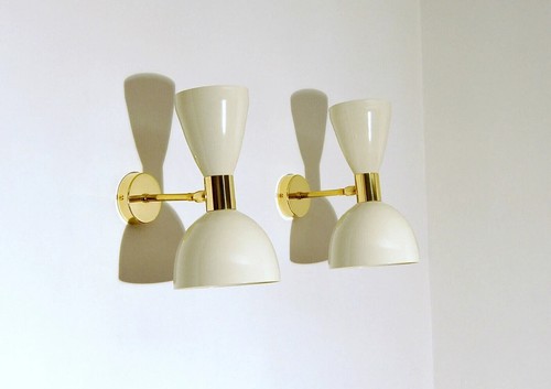 Italian Wall Sconce WHITE Color - STILNOVO Style Light Fixture 2 Bulb Pair - Picture 3 of 7