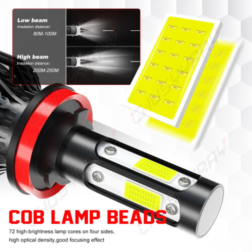 2X H11 LED Headlight Super Bright Bulbs Kit 10000K HI-LOW BEAM Ultra White Lamps - Picture 5 of 11