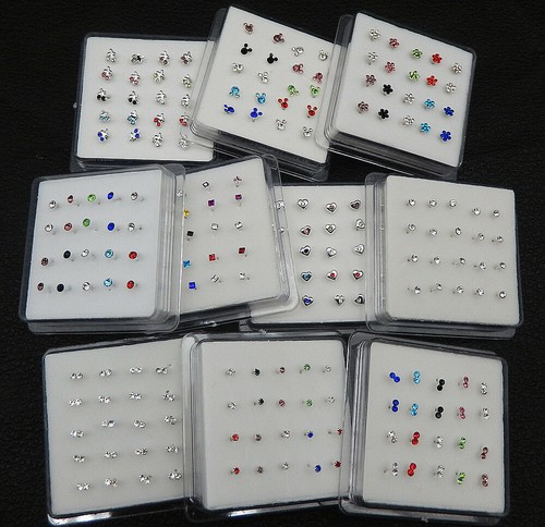 Wholesale 20Pcs Solid Silver Mixed Style Crystal Bar Bone Pierced Nose Stud - Picture 2 of 12