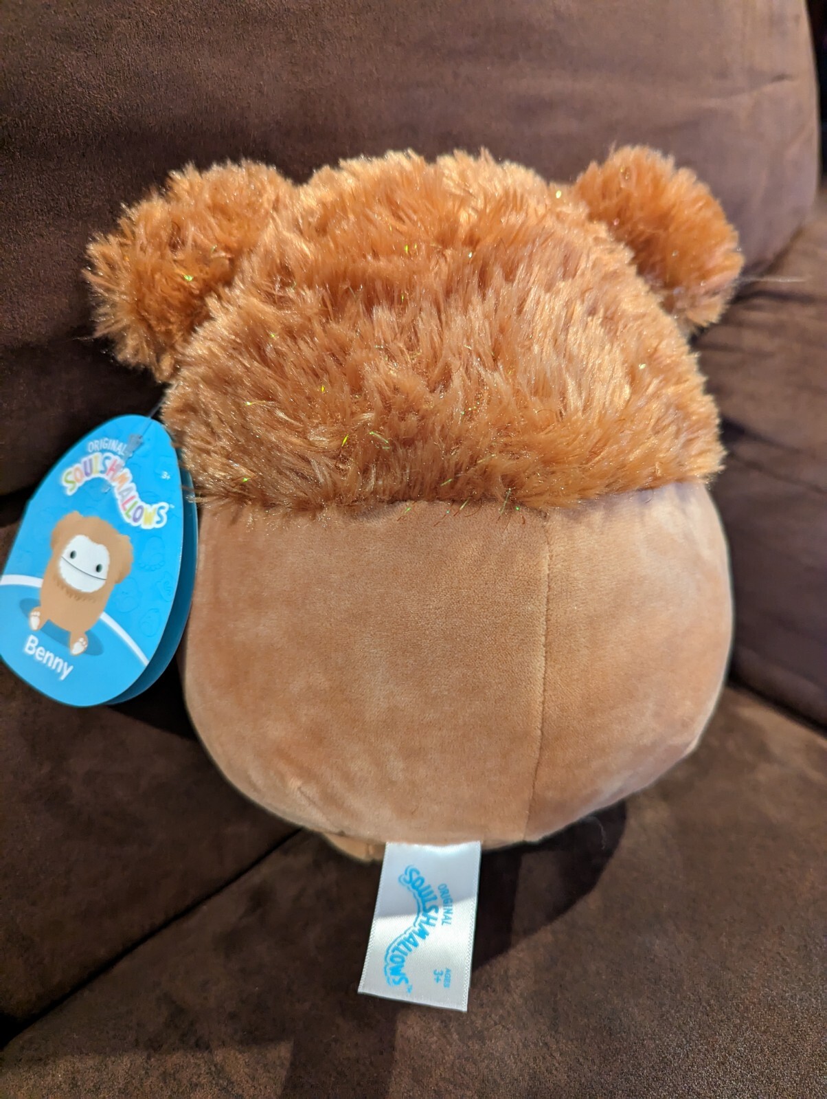 Benny Squishmallow 7 inch Bigfoot Sparkly Gold Tinsel Hair Brown New