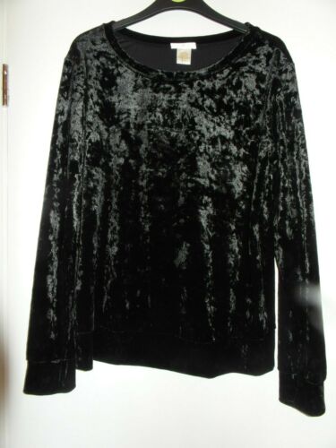 Size S (12) Women's BLACK crushed Velour VELVET Long Sleeve TOP Goth Rock - Picture 3 of 7