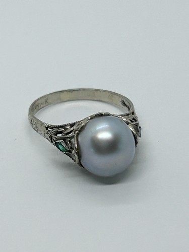 Antiker Art Deco Ring grau Barock Perle filigran 14 Karat Weißgold Größe 6,5 - Bild 9 von 9