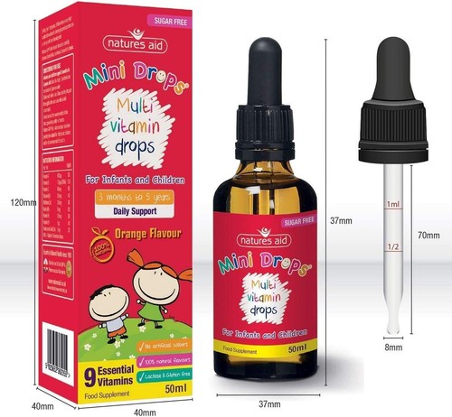 Natures Aid Mini Drops Multi-vitamin for Infants and Children, Sugar Free, 50 ml - Picture 2 of 9