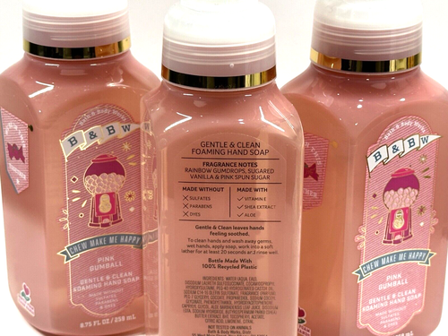 NEW 3 BATH & BODY WORKS PINK GUMBALL GENTLE & CLEAN FOAMING HAND SOAP 8.75 FL OZ - Picture 3 of 3