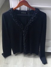 Women DKNY Jeans wool black sheer pullover sweater/ruffle neck size M
