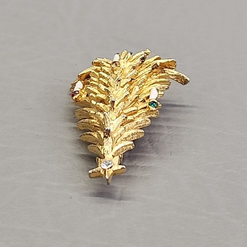Roma Christmas Tree Brooch Vtg Rhinestone Candles Gold Tone Pin Signed 1.75" - Picture 7 of 16