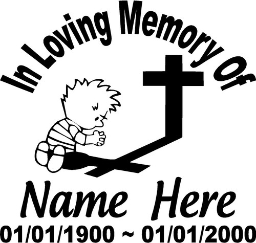 In Loving Memory Of 9" Niño Rezando Cruz Calcomanía Ventana Personalizada Coche Conmemorativo - Imagen 1 de 2