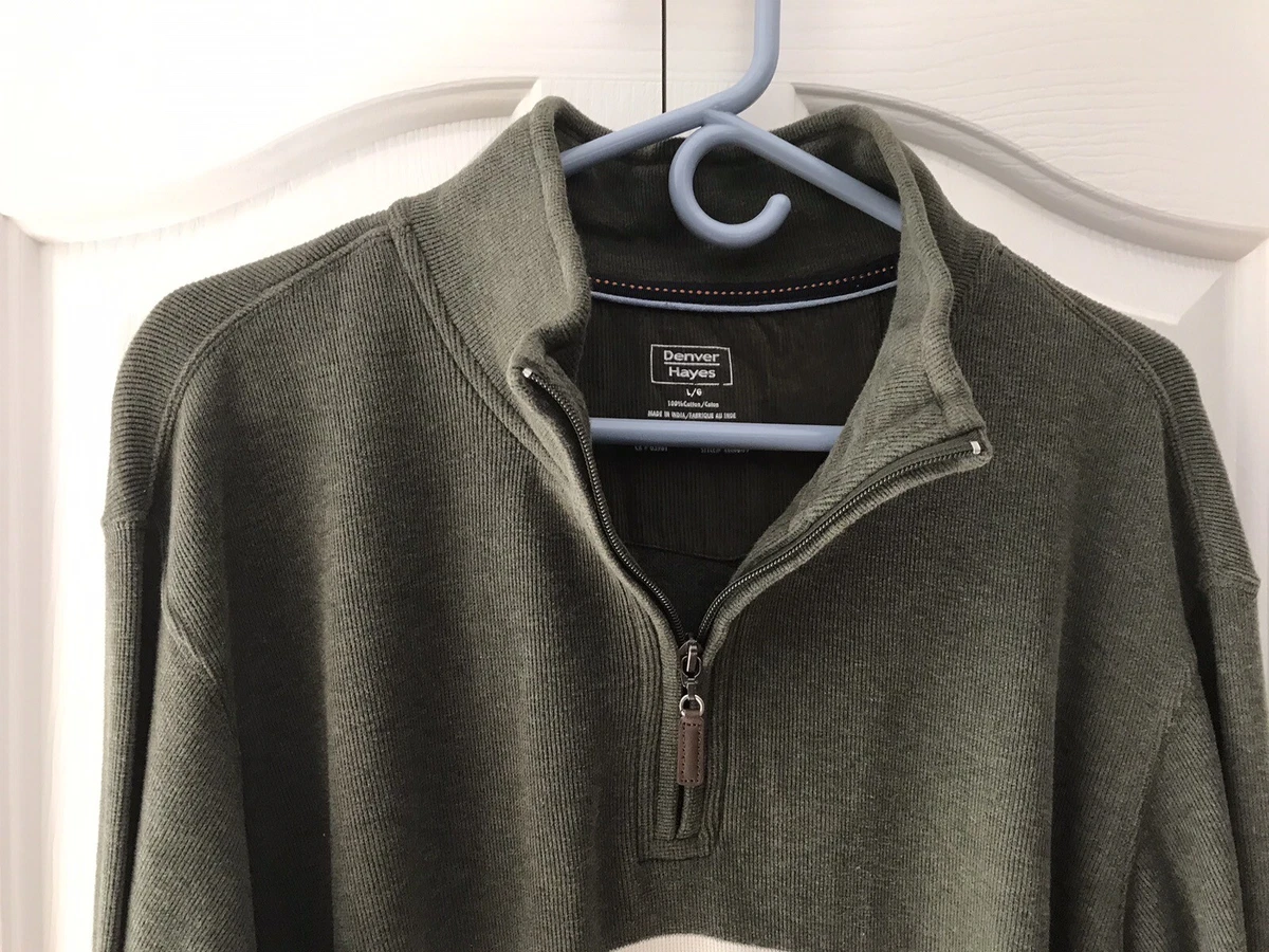 DENVER HAYES Men s Pullover Sweater 1 4 Zip Olive Green Cream Size