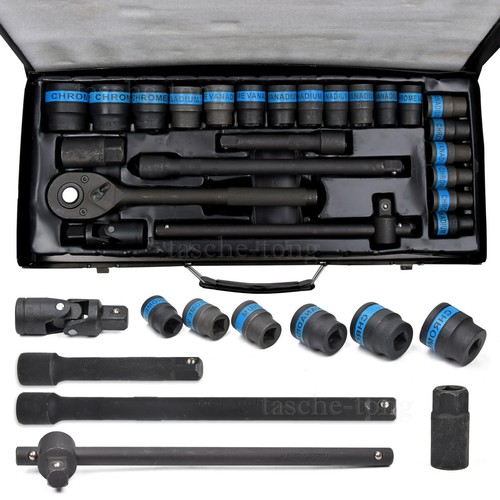 Heavy Duty 1/2" Ratchet Wrench Socket Set 8-32mm Metric Extension Bar Metal Case - Picture 6 of 18
