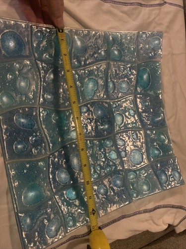 Fused Art Glass Turquoise Raindrops Bubbles Square 12x12 - Picture 4 of 5