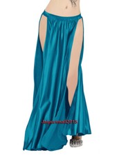 Teal Satin High Slit Skirt Tribal Belly Dance 2 Slit Panel Skirt Gothic Casual