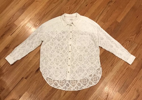 Pilcro by Anthropologie Blouse Floral Diamond Lace Button High Low Size M Boho - Picture 5 of 15