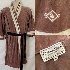 VTG Christian Dior Lounge Wear Velvet Robe Velour Long Embroidered SMALL