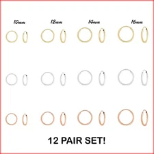 Set of 12! 925 Sterling Silver Gold Tone Endless Hoop Earrings Nose Cartilage