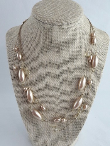  PREMIER DESIGNS "CAROLYN" 3-STRAND NECKLACE - GOLD PLATED PEARL/BEADS 16" - Picture 1 of 5