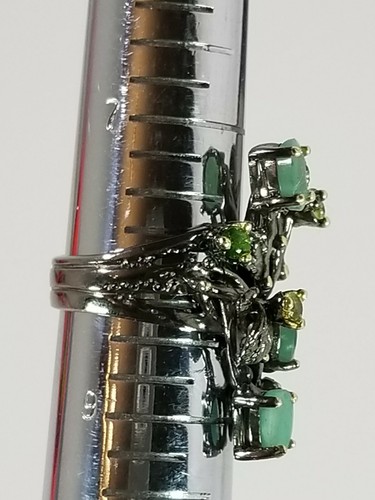 Natural Emerald Peridot Chrome diopside Sterling Silver Ring Size 7.75 - Picture 7 of 8