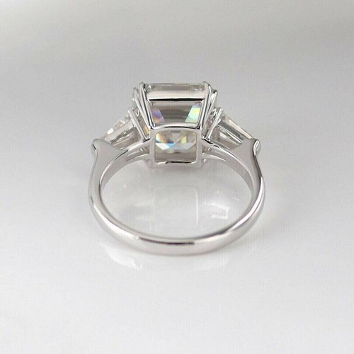3.30 CT Asscher Cut Moissanite three stone Engagement Ring 14K White Gold Plated - Picture 3 of 9