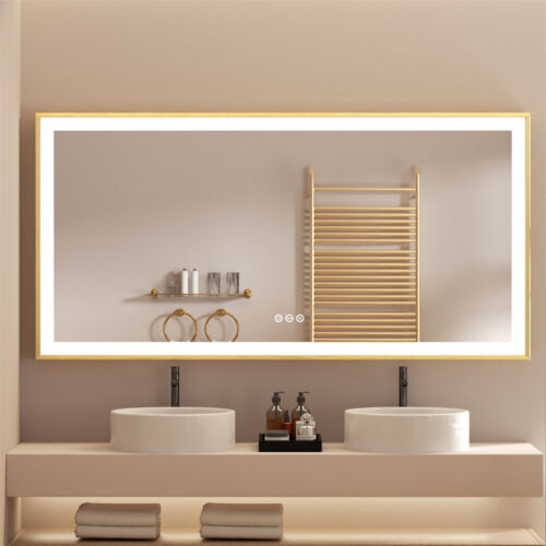 Espejo de baño LED de aluminio dorado grueso multiestilo LUVODI tocador antiniebla EE. UU. - Imagen 34 de 65