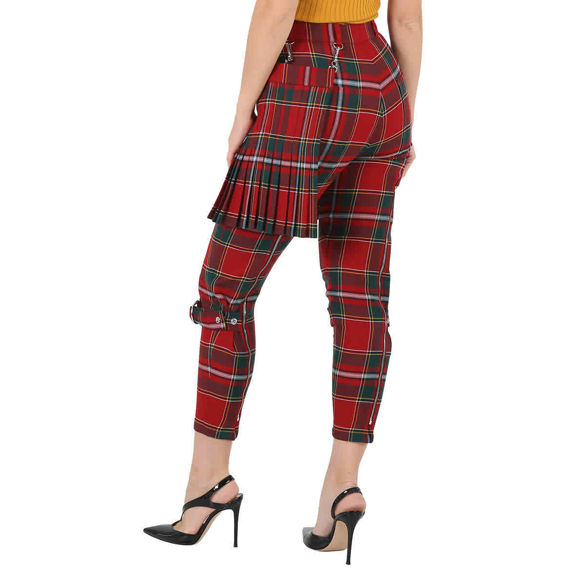 Burberry Ladies Bright Red Royal Tartan Punk Trousers