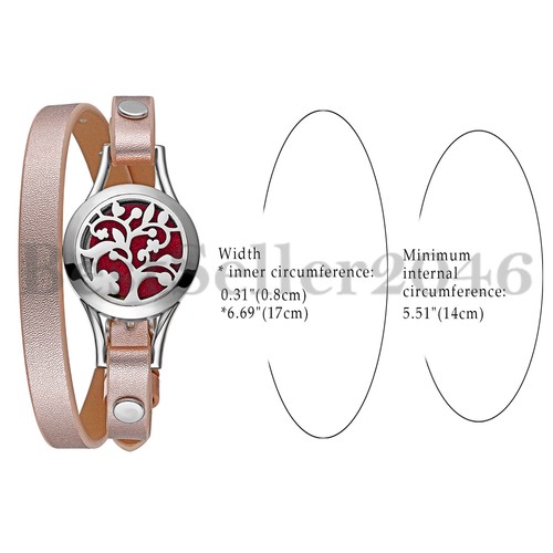 Stainless Steel Essential Oil Diffuser Locket Bracelet Leather Belt with 10 Pads - Picture 7 of 9