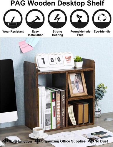 PAG Desktop Shelf Freestanding Wood Small Bookshelf Desk Supplies Organizers ... - Picture 5 of 6