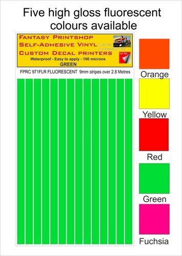 RC VINYL DECALS TRANSFERS STRIPES LINING PRE CUT FPRC971 FLUORESCENT GREEN 9mm - Picture 1 of 3