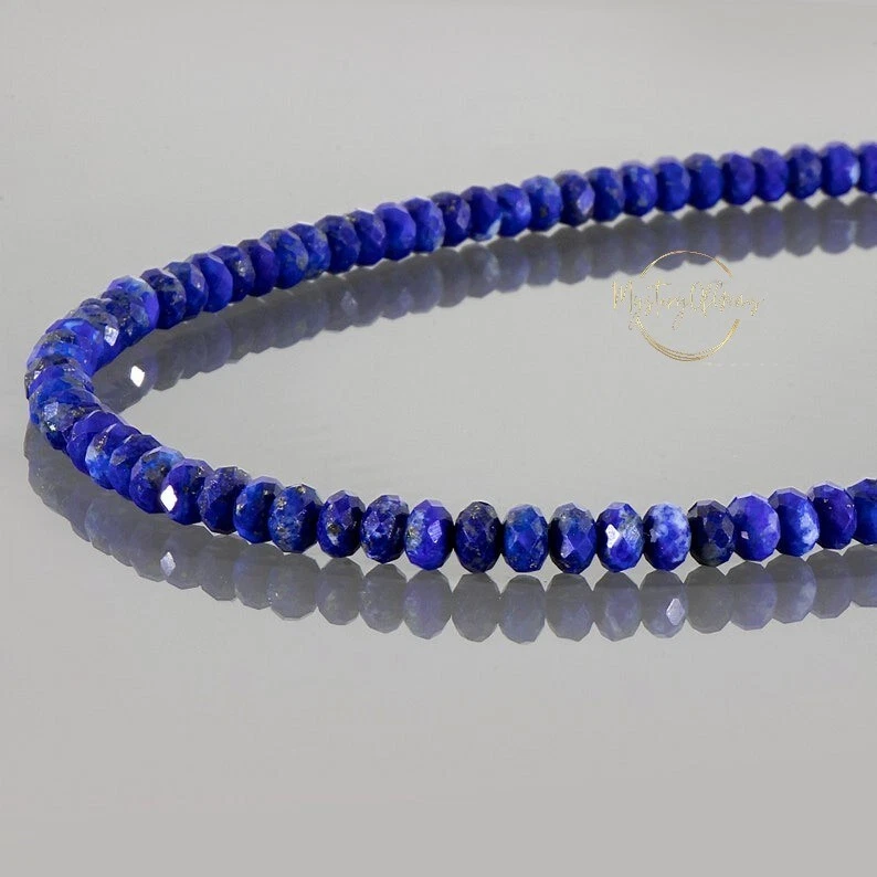 Collana 18" perle pietre preziose rotonde sfaccettate lapislazzuli blu reale ... - Immagine 3 di 4