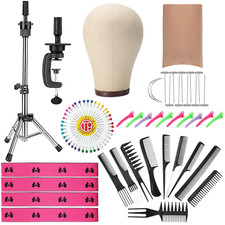 23 Inch Wig Cork Canvas Block Head with Mannequin Tripod Head Stand Wig Holder S