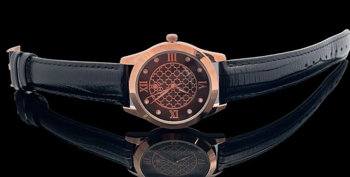 SCHMUCKJAGD DAMEN UHR IP ROSÉGOLD MIT LEDERBAND SCHWARZ+ KRISTALLE - Bild 2 von 5