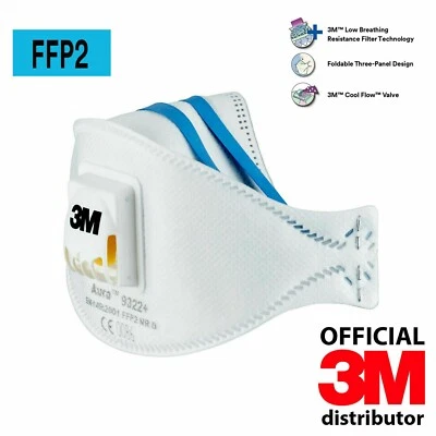 10er 3M™ Aura™ Atemschutzmaske 9322+ FFP2 FFP 2 mit Ventil Mundschutz Maske