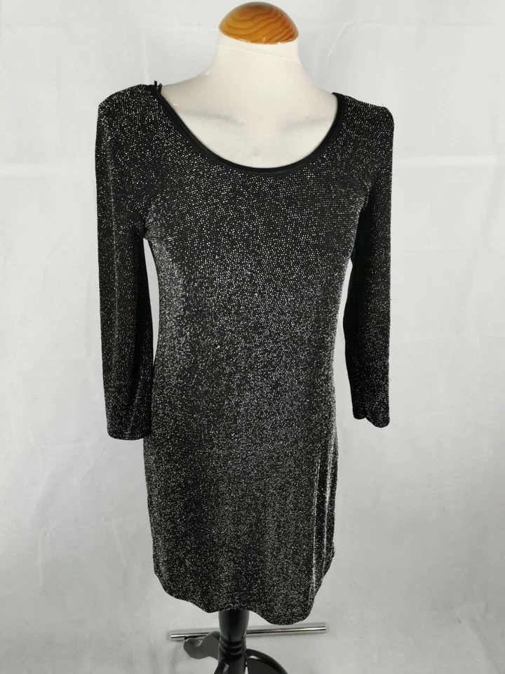 Ladies Dress Size 14 Black Silver Shimmer Bodycon Party Evening Occasion  - Image 3 of 4