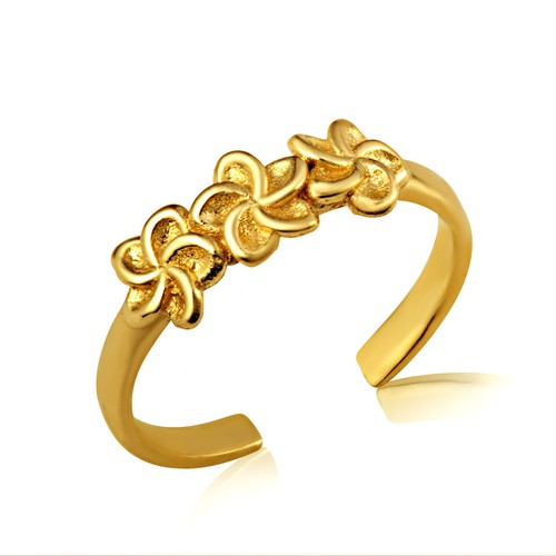Anillo de punta de plumeria con flores hawaianas de oro liso 10K o 14K - nudillo - Imagen 5 de 7