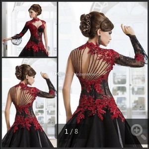 Red And Black Wedding Dresses High Neck Lace Applique Beading Bridal