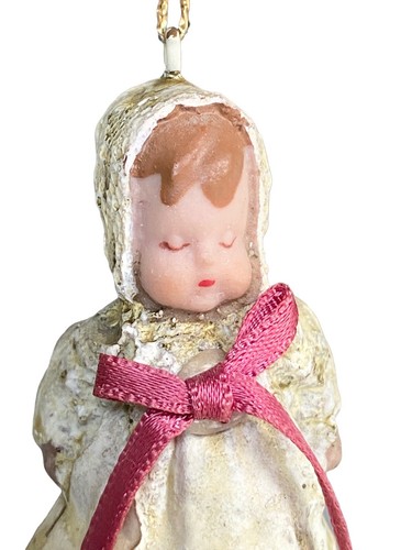 Decorazione natalizia vintage bambina battesimo Midwest 4" capelli castani - Foto 2 di 8