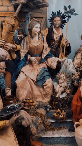 Presepe Napoletano tempio Sacra famiglia scena nativita' completa 78x60x130cm - Foto 7 di 12