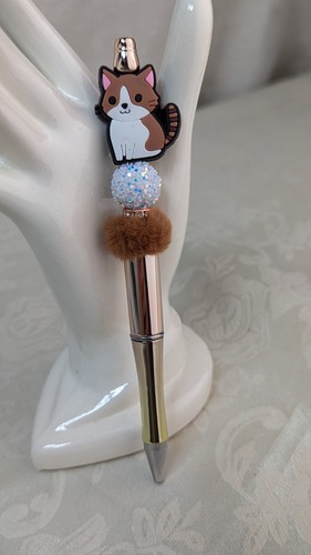 Beaded Pen YOU PICK White Cat, Book Cat, Brown Tabby Cat, I love My Cat - Picture 6 of 10