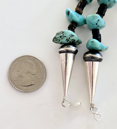FINE Old Pawn Navajo Handstrung 26" Sterling Bead Nugget Turquoise NECKLACE - Picture 10 of 10