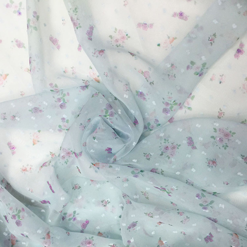 Chiffon Floral Fabric Dress Curtain Craft Flower Printed Polka Dot Sheer DIY - Imagen 1 de 17