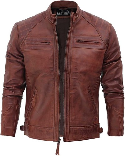 Kids Real Lambskin Leather Biker Jacket - Quilted Cafe Racer Zip Up Moto Jackets - Picture 3 of 17