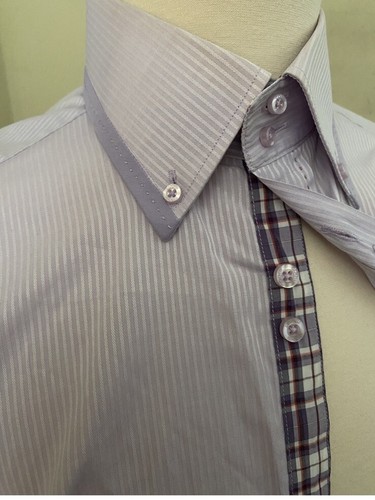 COOGI CLASSIC Contrast Placket Woven Stripe Sport Shirt in Purple Size 17.5 - Picture 2 of 6