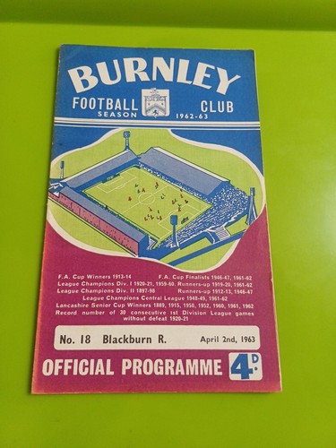 Burnley V Blackburn Fußballprogramm. LD1. 2.4.1963